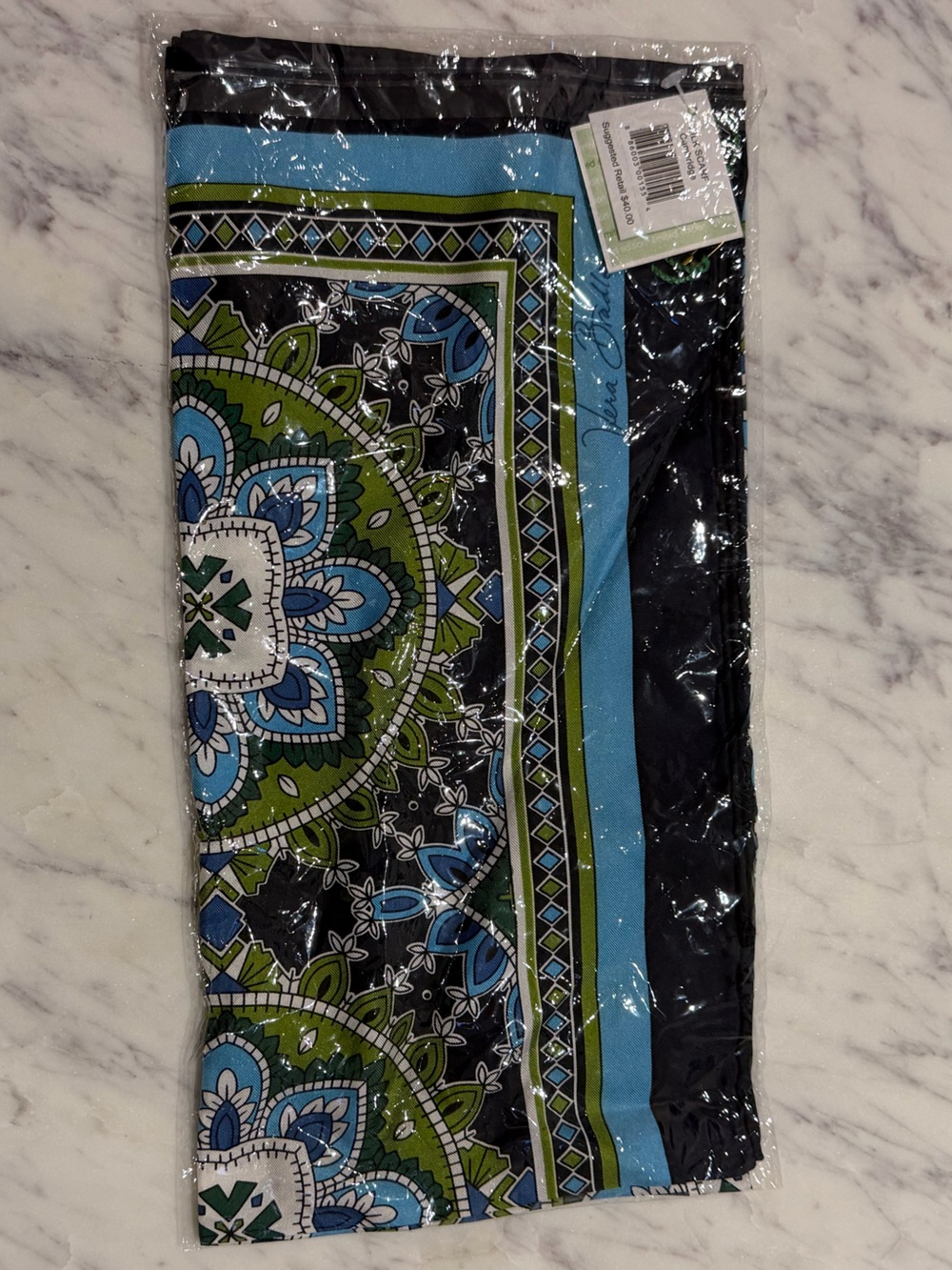 Vera Bradley Cambridge Blue 100% Silk Scarf New